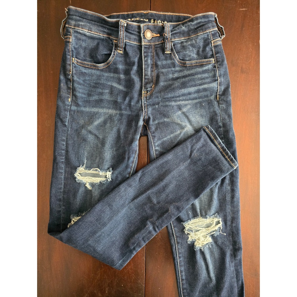 American Eagle Ne(x)t Level Stretch Skinny Jeans Dark Wash Ripped Distressed 6R
